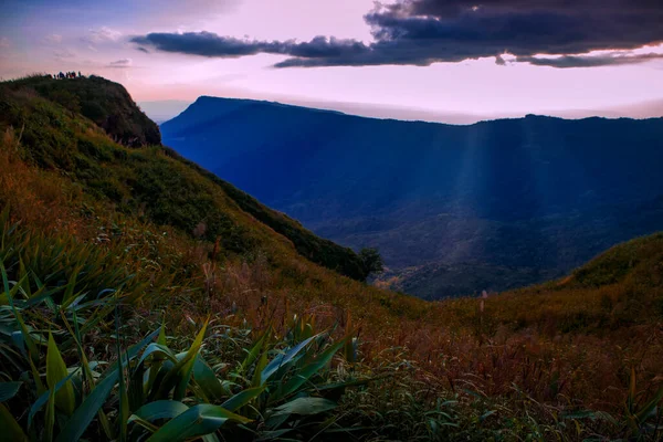 Tourist Mountain Top Phu Tubberk Thailand Beautiful Sun Light — Stock Photo, Image