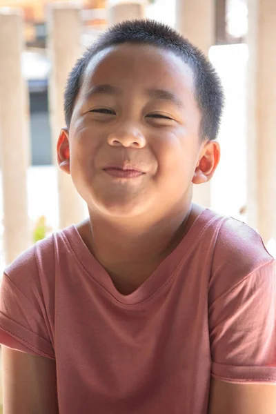 Smiling Face Asian Children Standing Outdoor — Stock Photo, Image