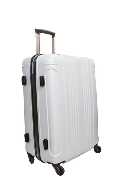 White luggage traveling suitcase isolated white background — Stock Photo, Image