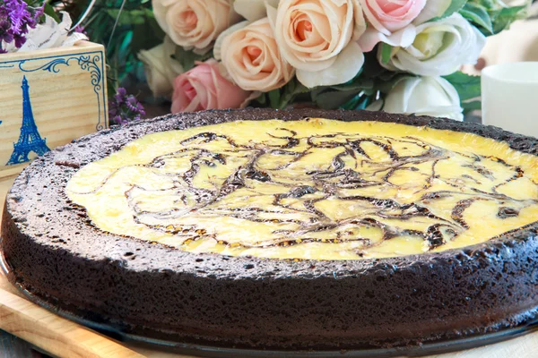 Brownie cheese cake ready to eating on plate — Stock Photo, Image