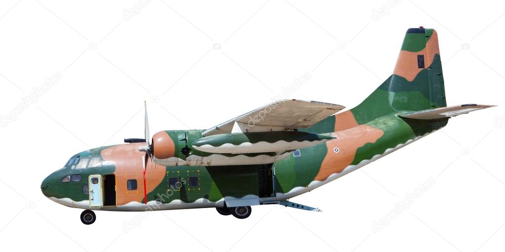 heavy military container plane isolated white background