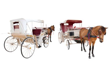 front and rear view of horse fairy tale carriage cabin isolated  clipart