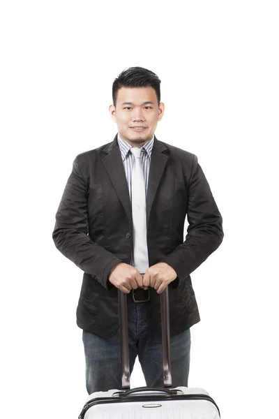 Face of young asian man with a luggage for container belonging s — Stock Photo, Image