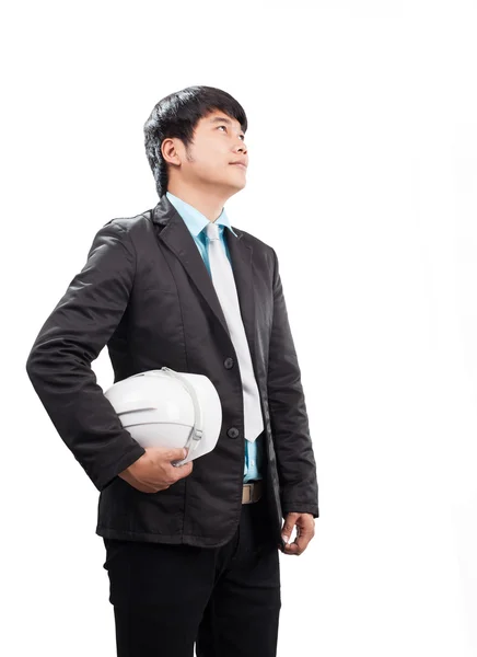 Portrait of engineering man standing and holding safety helmet l — Stock Photo, Image