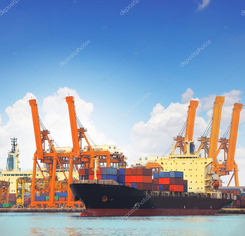 commercial ship and cargo container on port use for import expor