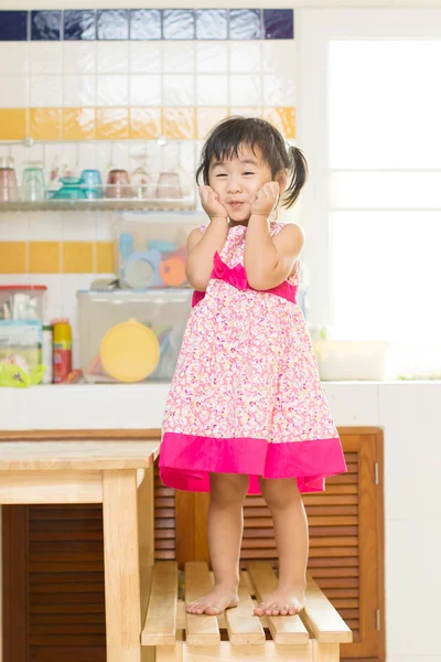 Lovely acting of little children dinning table in home kitchen r — Stock Photo, Image