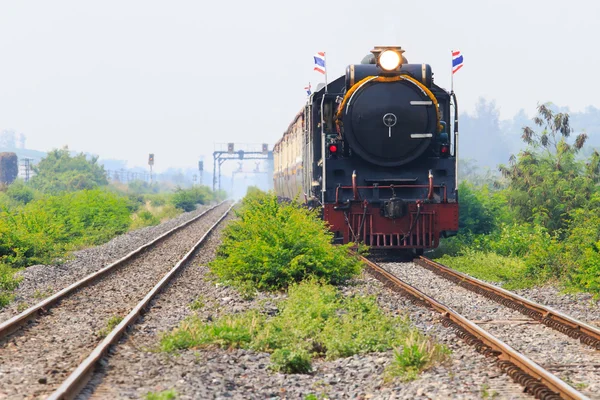 Os comboios de locomotiva que circulam na via fluvial — Fotografia de Stock