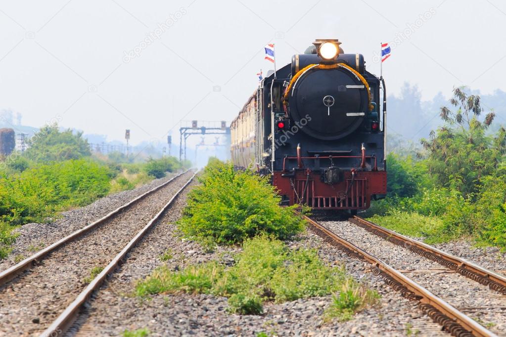 thailand locomotive trains running on rialroad track use for vin