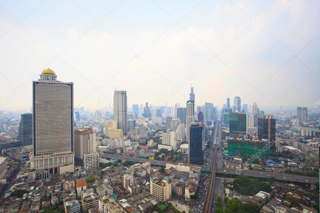 Top view from building peak  sky scrapper in heart of bangkok thailand landmark