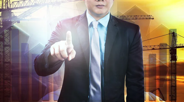 Business and engineering man pointing finger to require person t — Stock Photo, Image