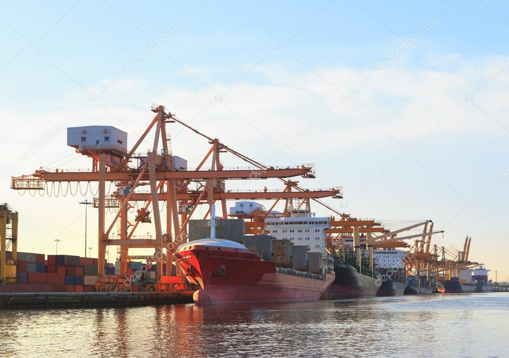 commercial ship loading container in shipping port image use for