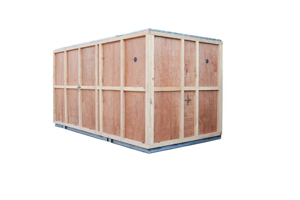 Προστασία + κουτί από ξύλο για εμπορευματοκιβώτιο εμπορευμάτων εισαγωγής εξαγωγής απομονωθεί w — Φωτογραφία Αρχείου