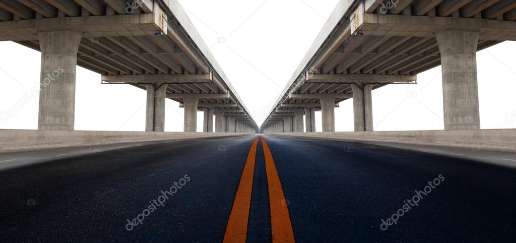 perspective on bridge ram construction and asphalt raod isolated