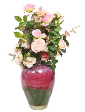 artificial roses flowers bouquet in ceramic jug isolated white b clipart