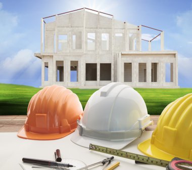 çalışma tablosu ve ev inşaat arka plan mimar