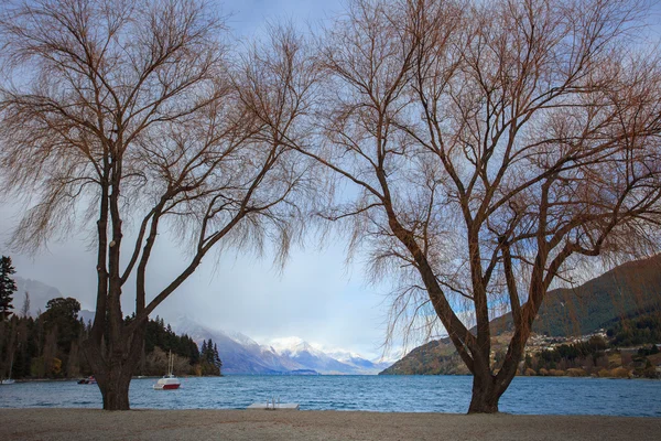 Пейзаж озера wakatipu важное туристическое направление в королеве — стоковое фото