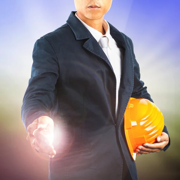 Engineering man and safety helmet — Stock Photo, Image