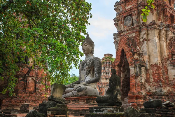 Buda heykeli antik tapınak ayutthaya il kelime mirası — Stok fotoğraf