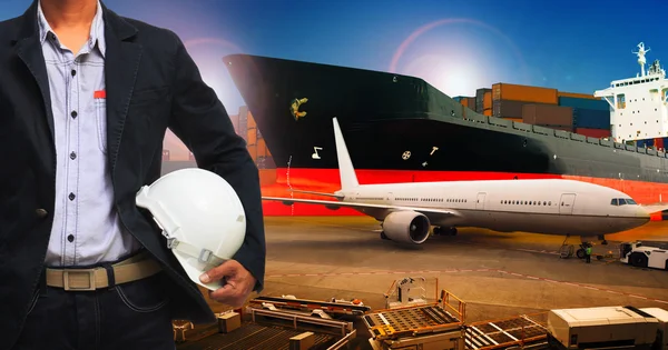 Professional working man in air freight ,cargo logistic  and ind — Stock Photo, Image