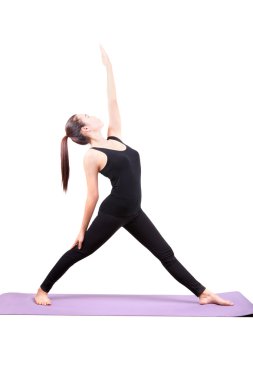 Asyalı kadın sağlık yoga izole beyaz arka plan deftere nakil