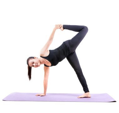 siyah vücut yoga oturan takım elbise giyen Asyalı kadın portresi 