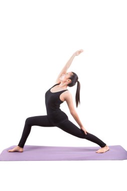 siyah vücut yoga oturan takım elbise giyen Asyalı kadın portresi 