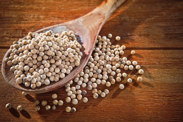 White hat pepper in wood spoon — Stock Photo, Image