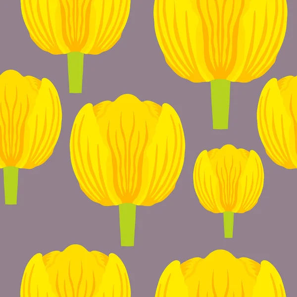 Seamless Pattern Varietal Vibrant Yellow Orange Tulip Tulips Colorful Heads — Stock Vector