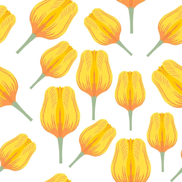 Padrão Sem Costura Com Tulipa Amarela Laranja Vibrante Varietal Tulipas — Vetor de Stock