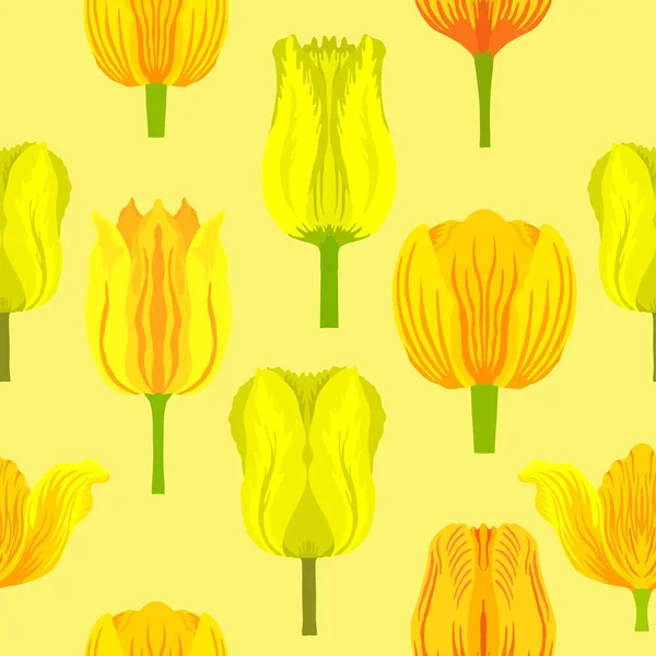 Seamless Pattern Varietal Vibrant Yellow Tulips Tulips Colorful Heads Light — Stock Vector