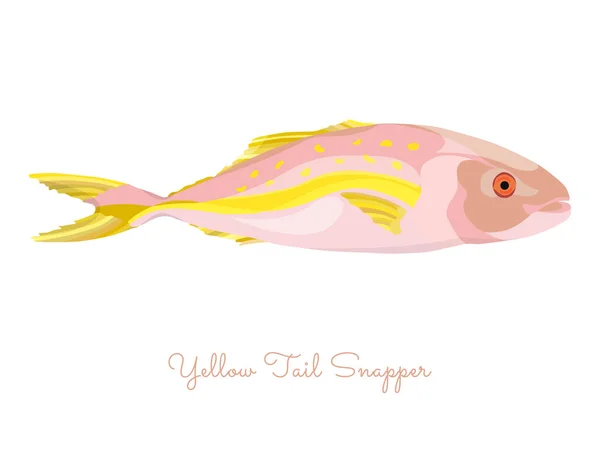 Yellow Tail Snapper Fisch Flachen Stil Farbiger Yellow Tail Snapper — Stockvektor