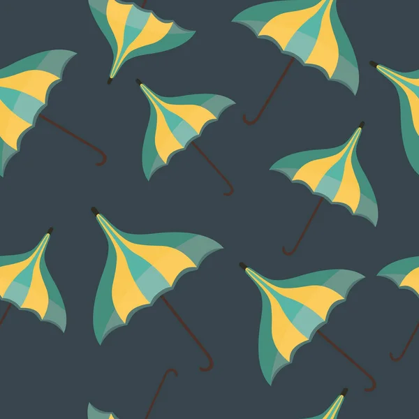 Nahtloses Muster Mit Fliegendem Chaotischen Regenschirm Gelbe Und Türkisfarbene Regenschirme — Stockvektor