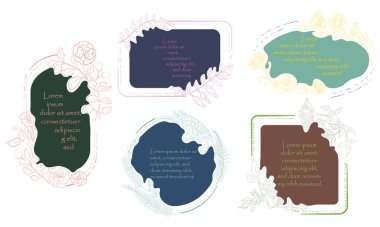 Eğri Substrat ve Özet Bitkiler ile beş farklı çerçeve. Gancao, Calendual, Rosa Canina, Dong Quai ve Huang Qi 'nin El Yaprakları ve Çiçekleri. Geleneksel Tıp Vektörü