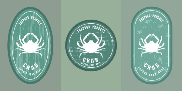 Drei Logo-Patches mit Krabben und Textur — Stockvektor