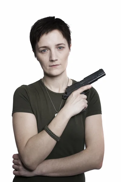Военная женщина с оружием — стоковое фото