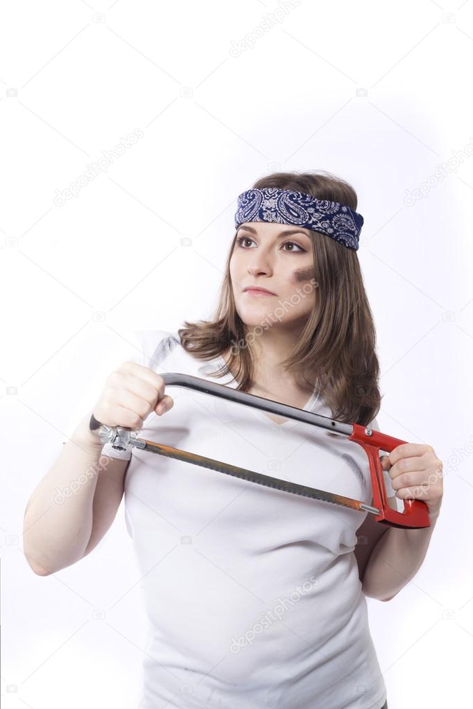 young woman with a tool