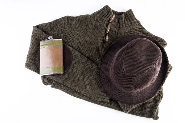 Camisola verde e chapéu marrom — Fotografia de Stock