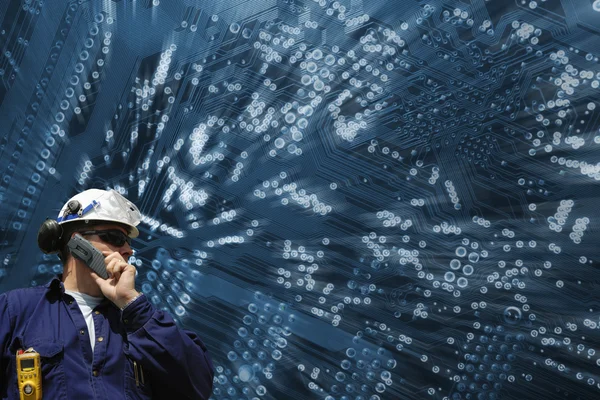 Engineer on science technology background — Stock Photo, Image
