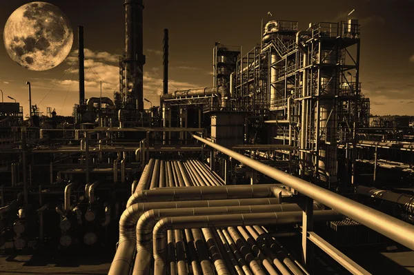 Oil and gas refinery at midnight — Stock Photo, Image