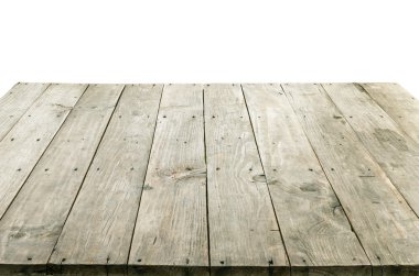 Beyaz arkaplanda tahta masa üstü