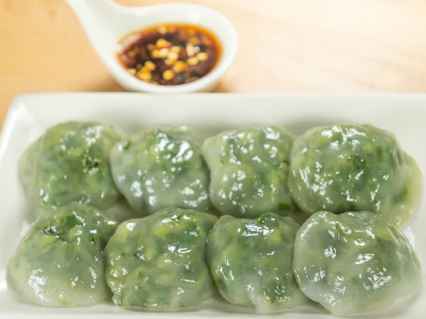 Steamed Dumpling stuffed with Garlic Chives and Taro and bamboo