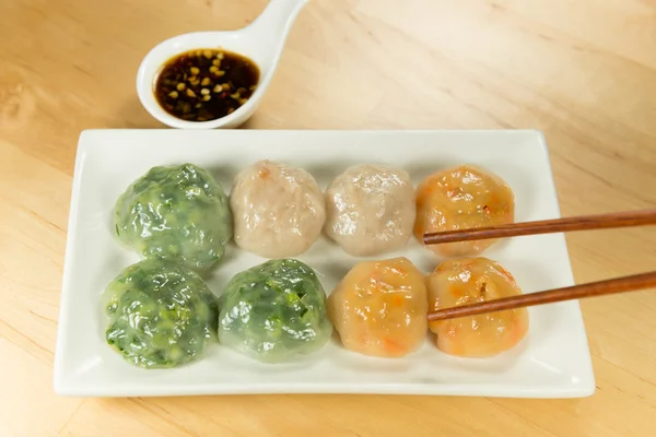 Steamed Dumpling stuffed with Garlic Chives and Taro and bamboo