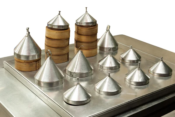 Bambú chino al vapor para dimsum en kitche restaurante — Foto de Stock