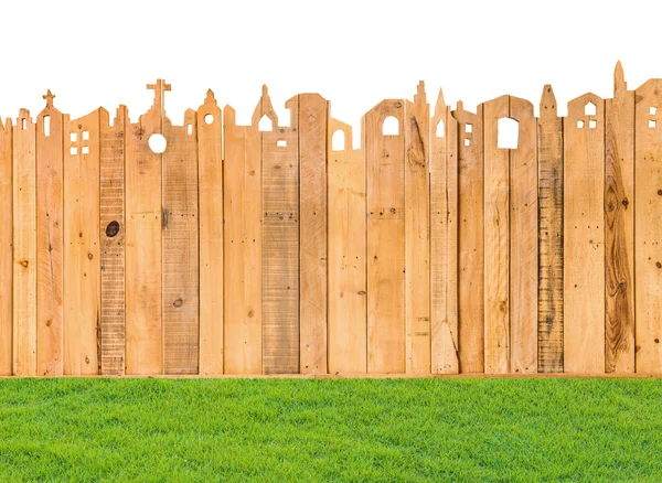 Pattern detail of fence wood texture with grass field — Stock Photo, Image