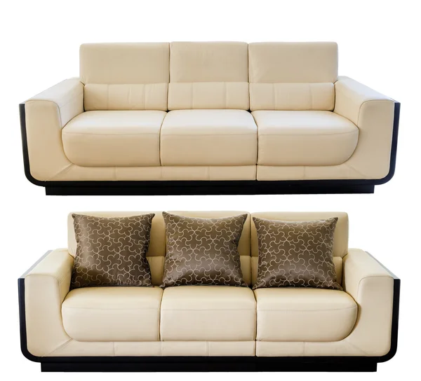 Moderno sofá de cuero crema blanca —  Fotos de Stock