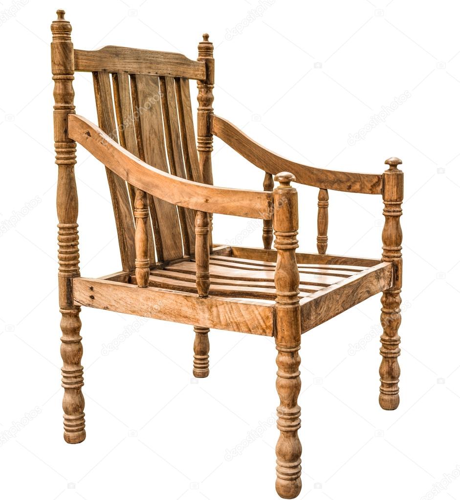 old and vintage style wooden armchair isolated on white backgrou