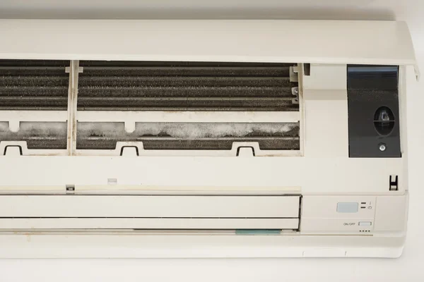 Ice on coil cooler of dirty air conditioner — Stock Photo, Image