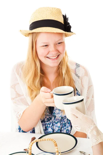 Mooie tiener op tea party — Stockfoto