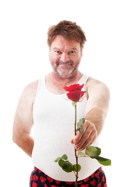 Scruffy Guy com única rosa — Fotografia de Stock