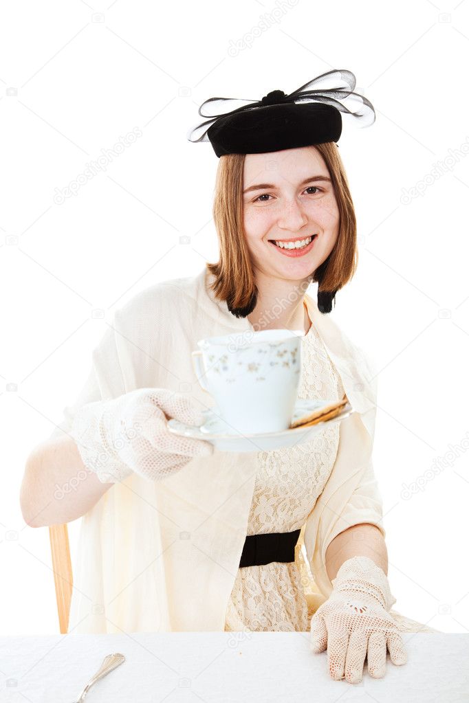 Pretty Teen Serves Tea